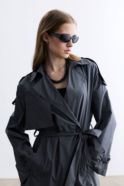 BE BLUE Anthracite Technical Fabric Trench Coat