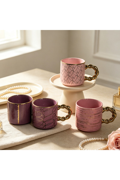 idei Luxury ceramic mug with gold designs, volume 320ml, modern design, drink...