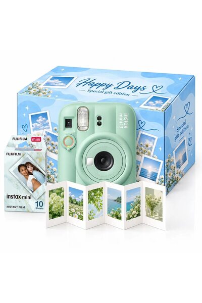 Fujifilm Pachet cadou Instax Mini 13 Verde – Aparat foto, Film, Cutie Happy D...