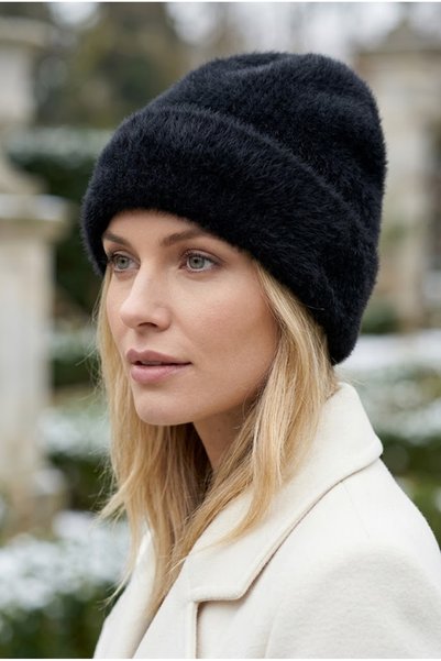 Belifanti Collection Women's Black Winter Soft Bearded Beret Cotton Textured Plush Hat