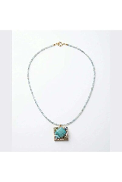 OK Lux Colier unic cu Larimar, Peridot, Acvamarin, Agat și Perle
