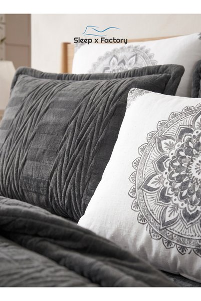 Sleep x Factory طقم لحاف شتوي مخملي - 6 قطع، مقاس كينج، طقم سرير فائق النعومة مبطن مع ملاءة سرير وغطاء وسائد، 200×200 سم