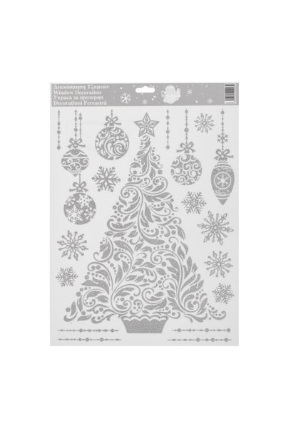 DD SHOP Autocolante Decorative de Craciun Brad Globuri Fulgi Glitter Argintiu...