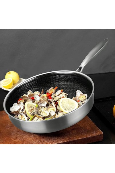 Generic Stainless Steel Semi Nonstick Frying Pan with Lid, Honeycomb Tri-ply ...