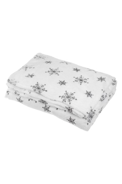 DD SHOP Pătură de Crăciun catifelată, albă cu fulgi de zăpadă argintii, 220x1...