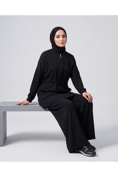 BURRASCA Stone Embroidered Zippered Soft Textured Premium Oversize Suit