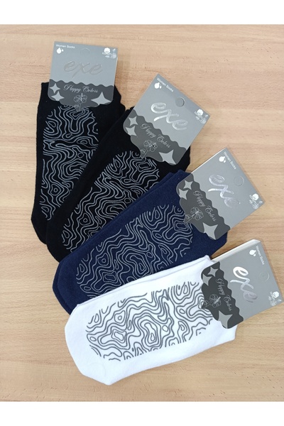 EXE HAPPY COLORS Pi̇lates Umre Non-Slip Sole Half Socks 4 Pairs