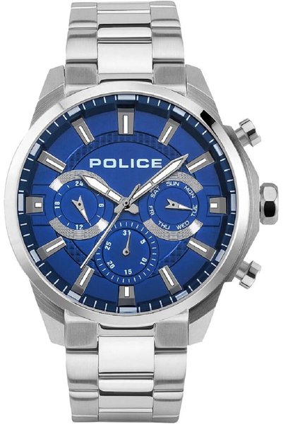 Police Menelik Blue Dial Silver Stainless Steel Bracelet Multifunction Watch ...