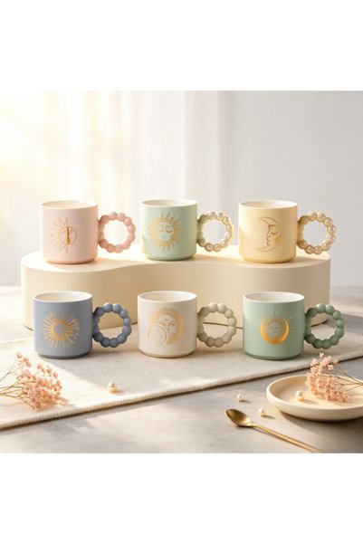 idei Matte ceramic mug with Patterned , volume 350ml, aesthetic design, mug f...