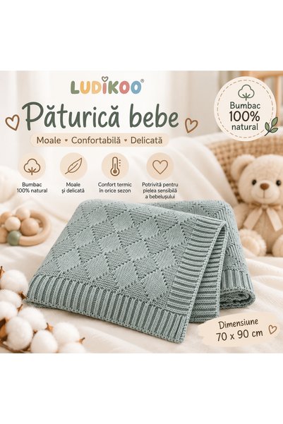 LUDIKOO 100% памучно бебешко одеяло, 70x90 см, меко плетено одеяло за кошара ...