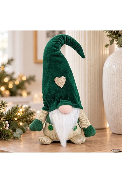 DD SHOP Figura catif verde caciula inima 40c - Gnome Catifelati Bordo, Craciun