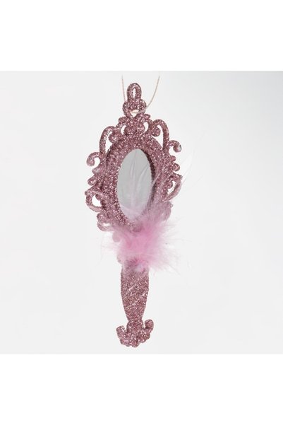 DD SHOP Ornament Brad Oglinda Roz Glitter & Pene 13cm - Ornamente Craciun Bal...