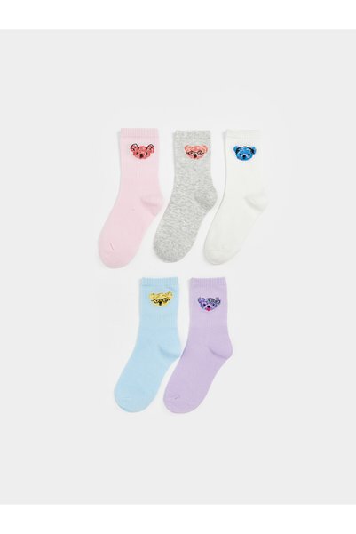 LC Waikiki Lcw Kids Pink Patterned Girls' Socks with Nevavm Difference