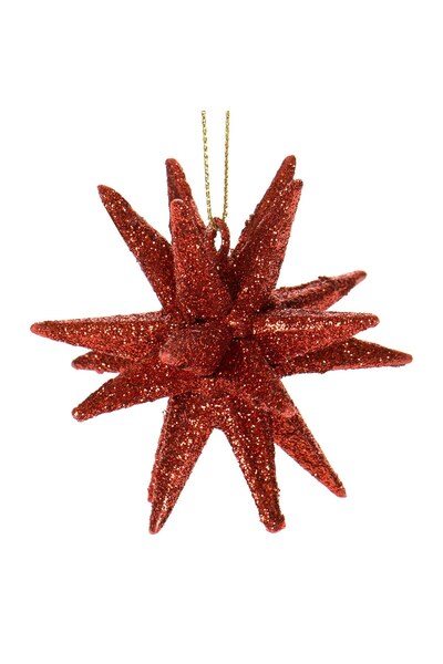 DD SHOP Ornament Brad de Craciun Fulg 3D Rosu Glitter 9cm - Ornamente Fulgi