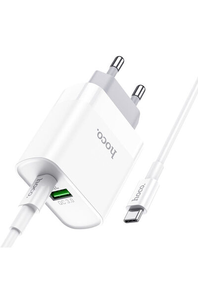 Hoco Φορτιστής PD20W και QC3.0 με θύρες USB-A και Type-C και καλώδιο Type-C C...