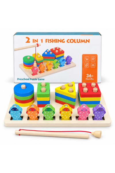 Generic Brand 2-in-1 Wooden Puzzle Fishing Game Toy for Kids