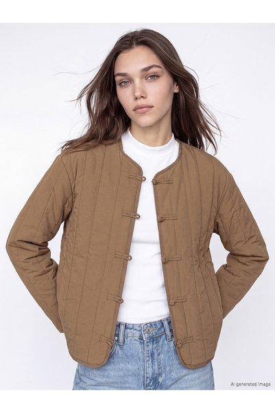 LC Waikiki Lcw Modest Beige Chinese Buttoned Women's Coat with Nevavm Difference