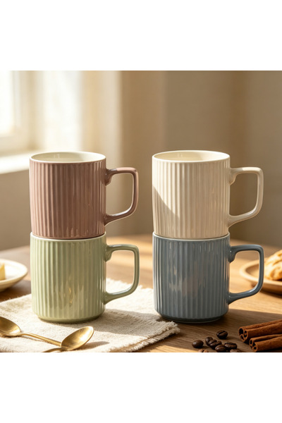 idei Glossy ceramic mug with grooved texture, volume 380ml, minimalist design...