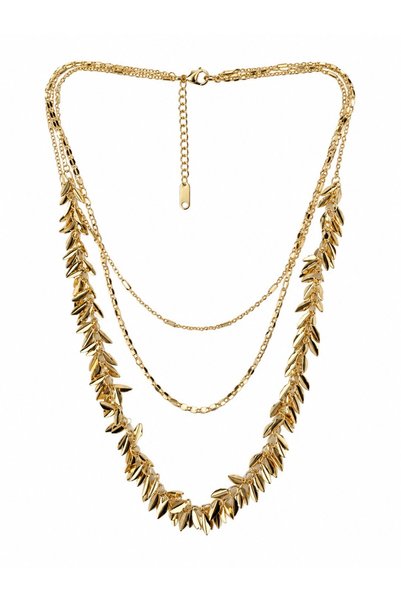 Sacha Accessories Leaf Shaped Three Chain Gold Necklace