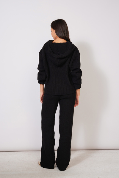 Nisan Fi̇ti̇lli̇ Hooded Knitwear Set Black