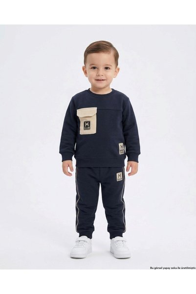 VOY KİDS Boys' Winter 3-Thread Ribbed Pocket Detailed Thick Tracksuit Set for...