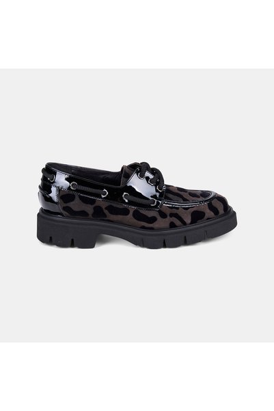 Desa Luca Grossi Kadın Siyah Bağcıklı Leopar Desenli Süet Loafer