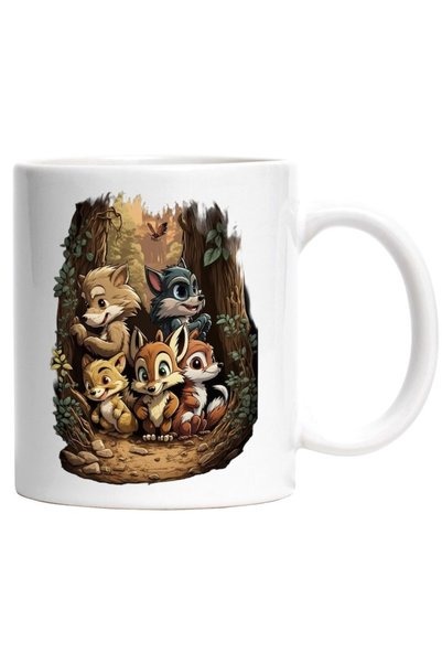 INOVATIX Personalized white mug, Forest Animals Drawing, Fox, Wolf, Squirrel,...