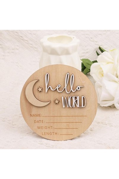 Generic Birth Announcement Sign, 5.91 Inch Wooden Hello World Newborn Sign Ba...