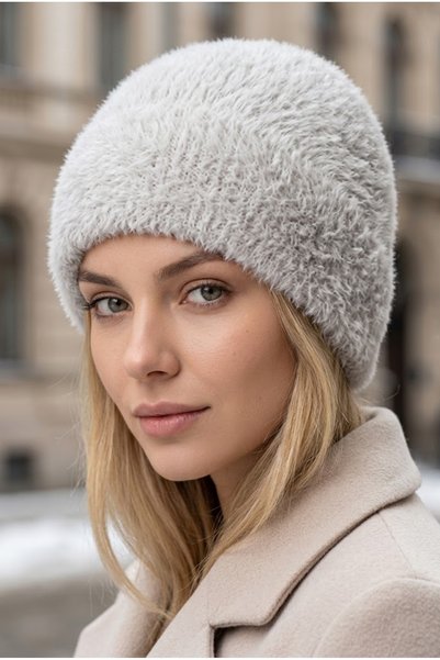 Belifanti Collection Women's Gray Winter Soft Bearded Beret Cotton Textured Plush Hat