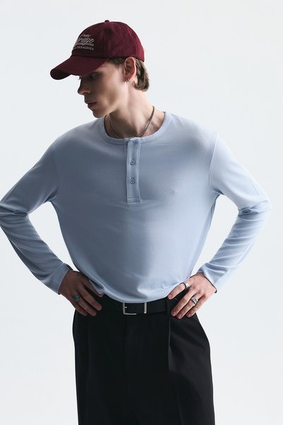 VAMOSCLO Relax fit button collar t-shirt