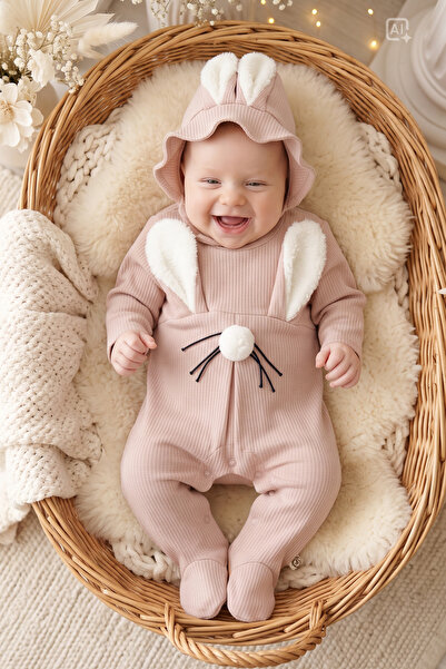 ALYRA Baby Girl 100% Organic Cotton Rabbit Pompom Hat Newborn Long Sleeve Boo...