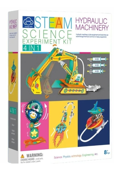 Generic Brand Kit STEAM 4 în 1 mașini hidraulice pentru copii, excavator, braț robotic și lift hidraulic, construcție DIY, 8 ani+