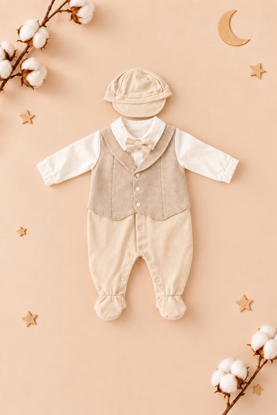 iyababy Erkek Bebek Şapkalı Triko Tulum