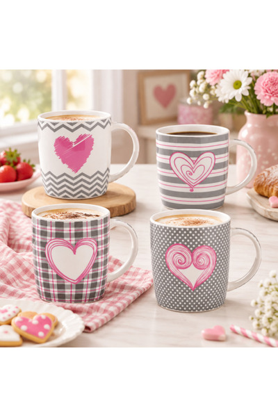 idei White-gray ceramic mug with Printed , volume 380ml, romantic design, mug...