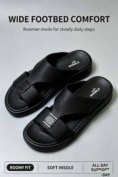 SaudEva Foot شباشب جلدية رجالية مصنوعة في المملكة العربية السعودية ذات هيكل ق...