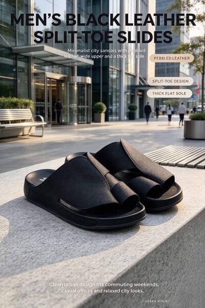 NajdEva Shop Saudi Made Men's Split Toe Slides Natural Pebbled Grain City Minimalist