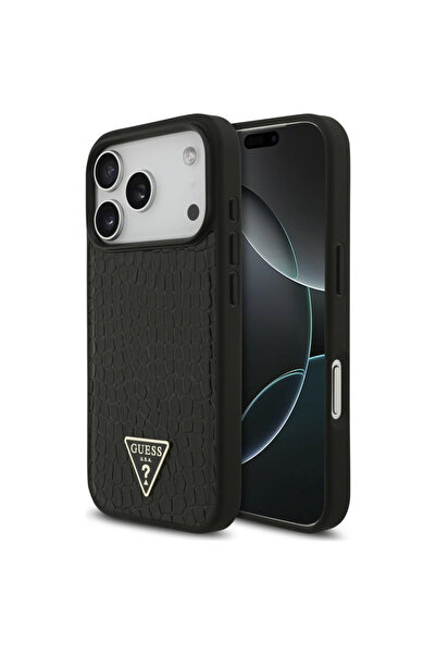 Guess iPhone 17/18 Pro Max Θήκη MagSafe με Λογότυπο Κροκό Τρίγωνο, Μαύρο