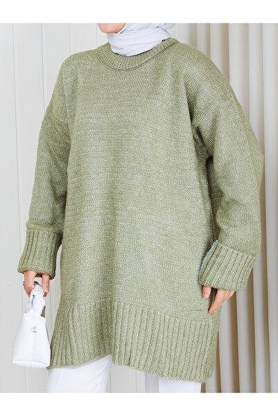 EFSUN MODA Women's Circular Neck Oversize Knitwear Tunic Sweater Tesettür
