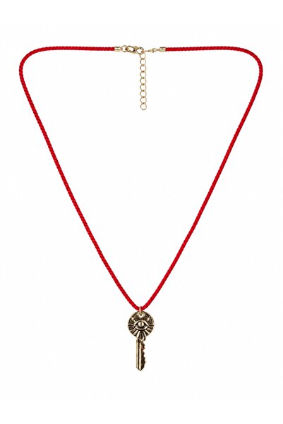 Sacha Accessories قلادة ذهبية بحبل أحمر مع شكل مفتاح