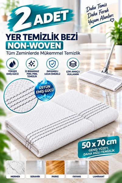 grimorlife 2 Li Büyük Boy Yer Silme Bezi 50x60 cm – Mandal Mop Uyumlu, Kolay Sıkılabilir Mikrofiber Temizlik Bezi