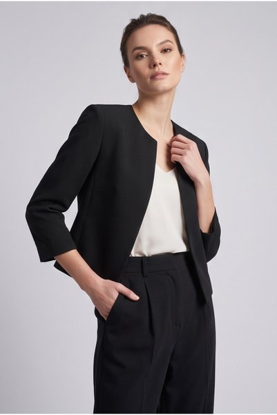 Herry Kadın Sıfır Yaka Kısa Blazer Ceket - Düğmesiz Minimalist Şık Ofis Ceketi