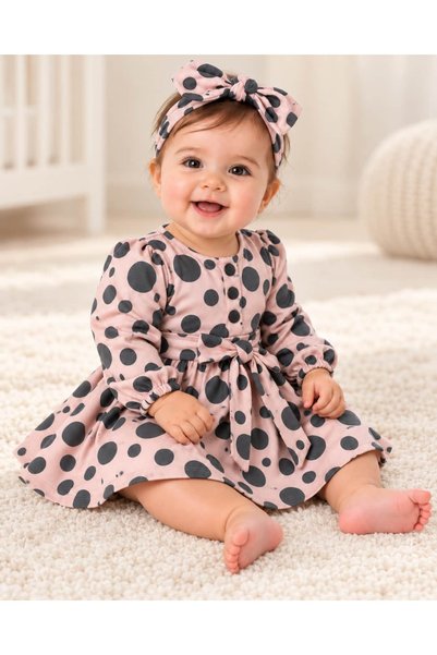 KETBaby 3-18 Months Baby Girl Polka Dot Belted Dress and Headband Set