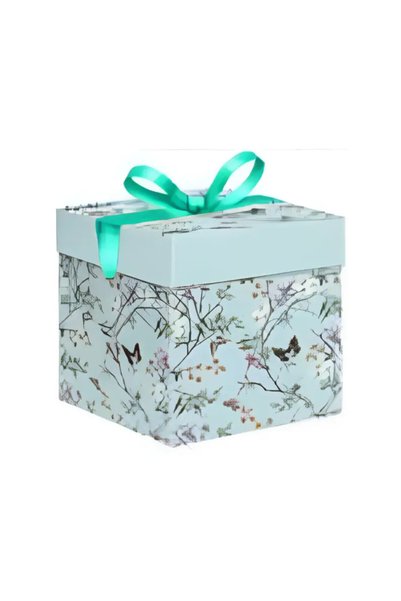 OEM Κουτί δώρου με κορδέλα και Floral σχέδιο 15x15 εκ. 86106 γαλάζιο