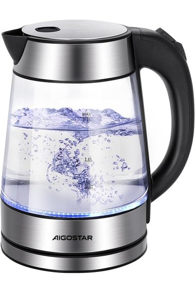 OEM Γυάλινος ηλεκτρικός βραστήρας 1,7L 2200W με μπλε LED και βάση 360° Aigostar
