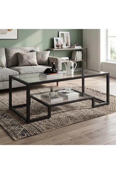 Generic طاولة وسطية زجاجية بتصميم كلاسيكي ــ أسود ــ 120×60×50سم