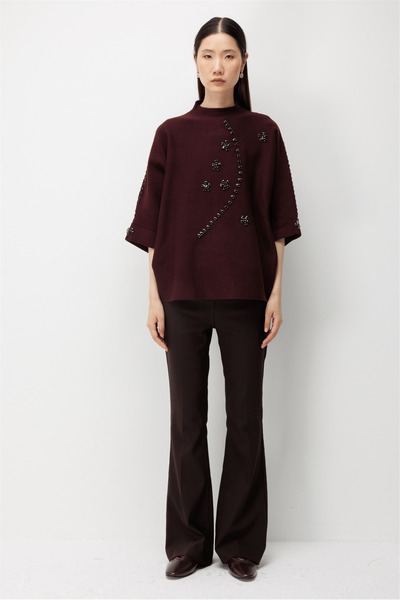 on Bead Embroidered Half Sleeve Knitwear Sweater 10309