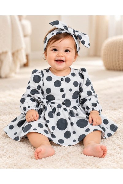 KETBaby 3-18 Months Baby Girl Polka Dot Belted Dress and Headband Set