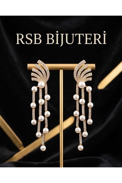 RSB Bijuteri ve Aksesuar Küpe LUXE Seri Sallantılı Taşlı Altın Renk Kaplama +...