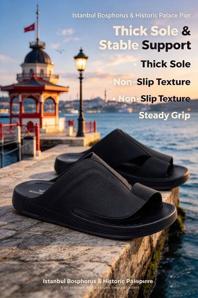 NajdEva Shop Men's Split Toe Leather Slides Made in KSA Urban Minimalist Thick Sole