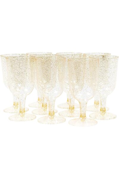 Generic Plastic Glasses, 20Pcs Gold Glitter Premium Champagne Glass for Weddi...